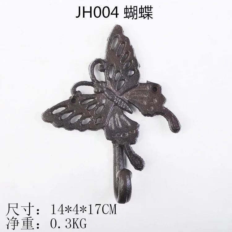 Animal Shape Ironwork Metal Hooks Clothes Hat Key Retro Style Originality Wall Hooks Villa Courtyard Wall Mounted Decorate home