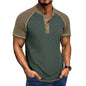 Men's Retro Patchwork Stand Collar T-Shirt