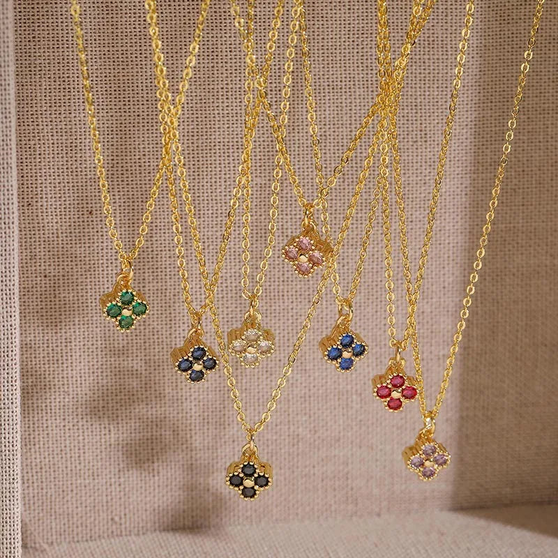 HECHENG, 18K Gold Plated Brass Cubic Zirconia Bijoux Exquisite Flower‑Shaped Women Necklace Dainty Collarbone Chain Jewelry Gift