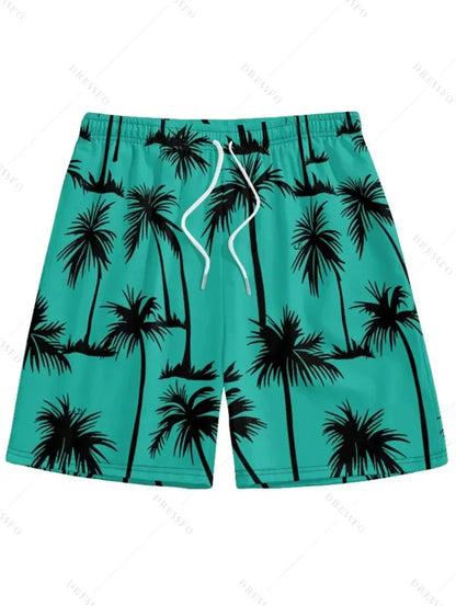 Men's Hawaiian 3D Palm Tree Pattern Beach Shorts Quick Dry Outdoor Leisure Sports Shorts Fashion Men's Shorts