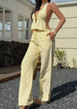 Two Piece Set Women Outfit 2026 Spring Summer New Striped Halter Deep V-Neck Backless Lace Up Vest & Casual Long Pants Set