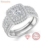 Newshe Certified Moissanite Weddings Ring Set for Women Luxury 925 Sterling Silver Halo Princess Cut Elegant Jewelry