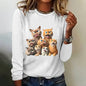 Womens Cat Print Loose T-Shirt Animal Print Long Sleeve Shirt Fashion Clothing 2024 Ladies Cute Print Long Sleeve