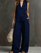 Outfits For Women 2 Piece Set Single-breasted Vest Pocket Solid Color Top Women Pocket Wide-leg Trousers Women's New Summer Suit