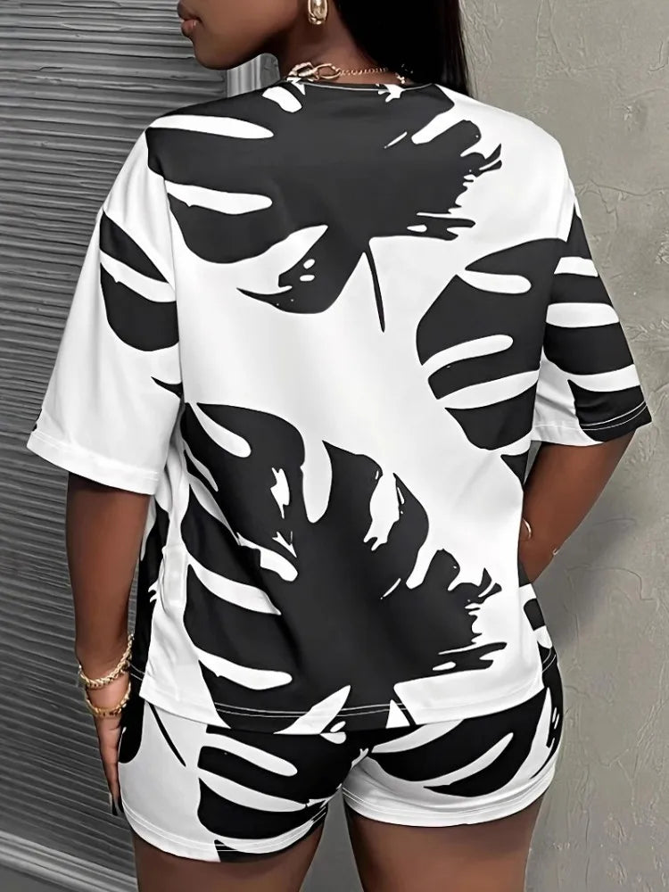 2 Pieces Set Sexy Plus Size Summer Fashion Women Set Female Tops Short