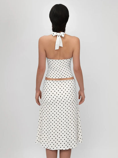 Bornladies Polka Dot Skirt Set Women's Retro Hot Girl Style Lace-Up