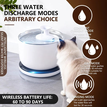 Wireless Cat Water Fountain Auto Sensor Drinking Fountain Quiet Pump 2.5L Stainless Steel Cats Dog Drinker Pet Water Dispenser