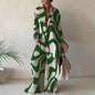 Spring Autumn Fashion Sets Women Long Sleeve Lapel Printed Casual Elegant Beach Loose Wide Legs Trousers Ladies Two Piece Suits
