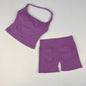 VEQKING Seamless 2pcs Women Yoga Sets Open Back Longline Sports Halter Bras Running Tank Tops Scrunch Butt Gym Workourt Shorts