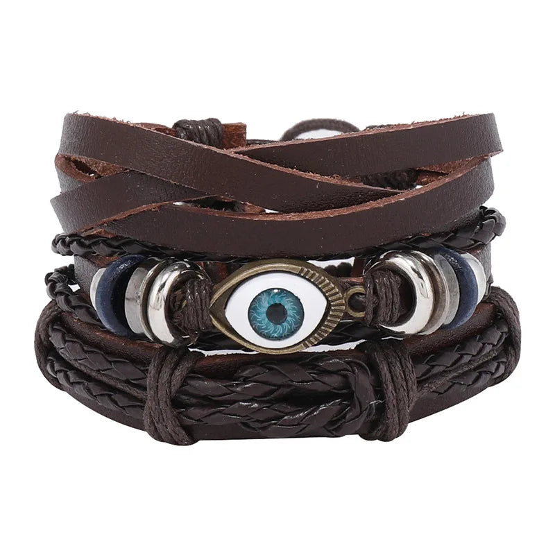Modyle Multi-layer Gothic Leather Bracelet Set Punk Viantage Wings Charms Handwoven Bracelets for Men Jewelry Gifts