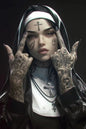 Sexy Tattoo Machine Gun Nun Poster Print Christian Smoking Nun Canvas Painting Living Room Background Wall Home Decoration