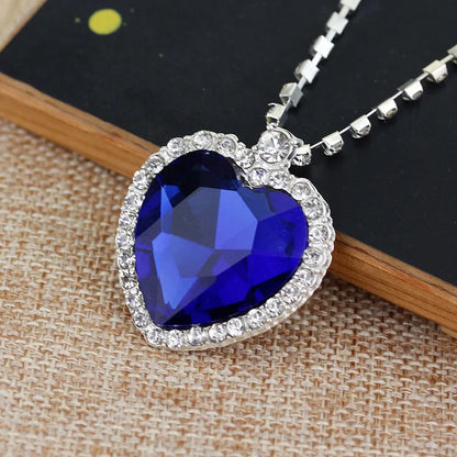 Movie TITANIC Heart Of the Ocean Necklace Love Forever Blue Red Crystal Pendants Necklace Women Wedding Jewelry Gift-SMT038