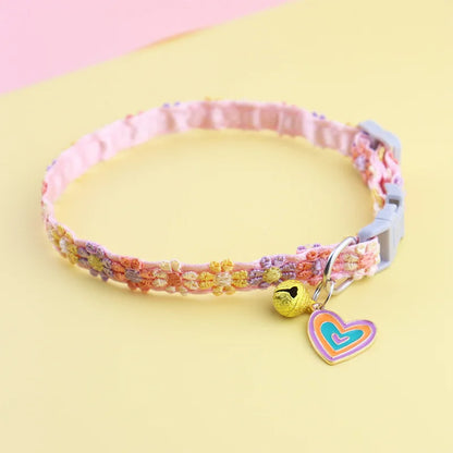 For Airtag Cat Collar with Heart Pendant Girl Cat Cute Flower Positioning Cover Cat Collar Kitten Puppy Rabbit Without Airtag