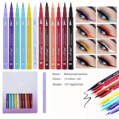 12-Color Waterproof Liquid Eyeliner and Face Paint Pen Set