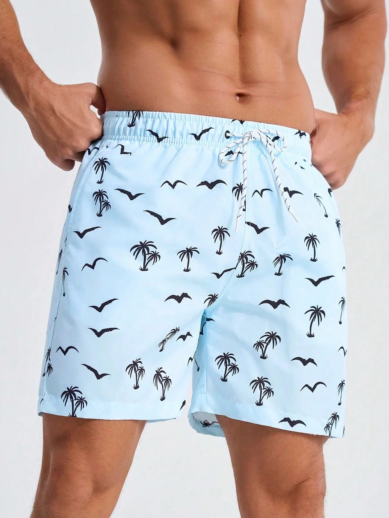 Men's Board Shorts Swim Shorts Swim Trunks Drawstring Elastic Quick Dry Short Beach Hawaiian Casual Black White Micro-elastic