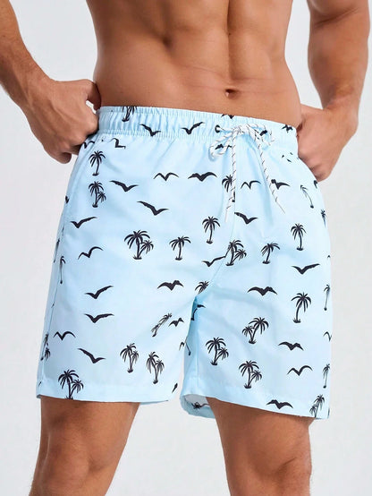 Men's Board Shorts Swim Shorts Swim Trunks Drawstring Elastic Quick Dry Short Beach Hawaiian Casual Black White Micro-elastic