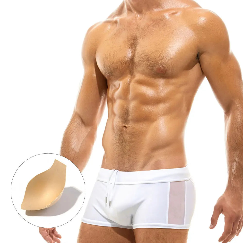 Men's Swim trunks beach pants Surfing bathing suit Surfboard Sexy Mesh Transparent Swimwear Pad Push-up Swimming swimsuits