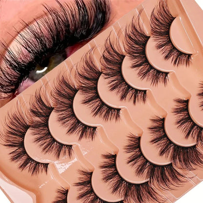 7 Pairs Cat Eye Eyelashes 3D Natural False Lashes 5D Fluffy Soft Cross Manga Lashes Wispy Natural Eyelash Extension Makeup