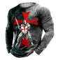 Templar Knight  Print Retro Fashion Casual Men's Round Neck Long Sleeve Street Hip Hop Extra Large Speed Drying Wearing T-shirt