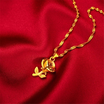 24K Gold Color Flower Pendant Necklaces for Women 18 Inch Water Wave