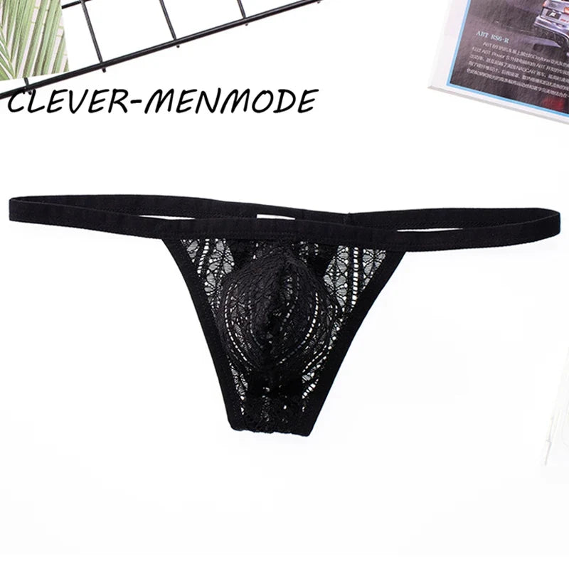 CLEVER-MENMODE Men Sexy Thong See Through Mesh Underwear Hole Panties Bulge Penis Pouch U Convex T Back G String Sissy Mankini