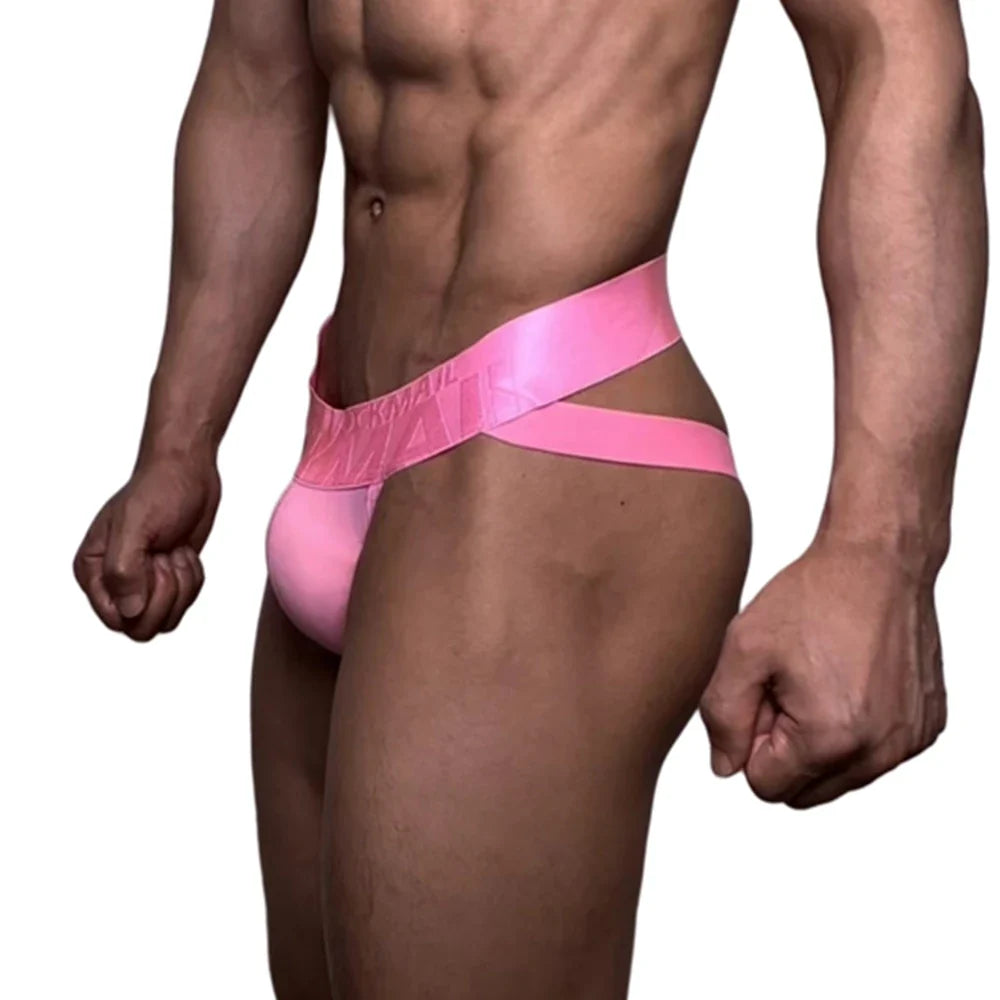Jockmail Mens Thong Bikini Jockstrap Briefs Mens Panties Sexy Transparent Ice Silk Gay Underwear Sissy Calzoncillos Hombre Slip