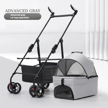 3 in 1 Dog Strollers 4 Wheels Folding Pet Stroller with Detachable Carrier  Breathable Visible Mesh Travel Carriers