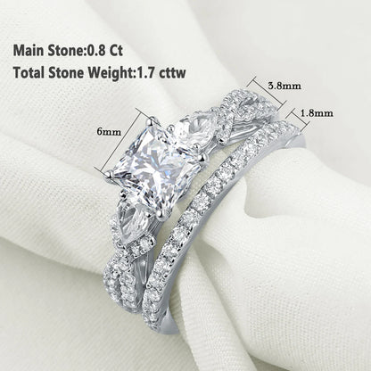 Newshe 2 Pcs Wedding Ring Set 925 Sterling Silver Moissanite Certified Princess Pear Cut Engagement Rings for Women Fine Jewelry