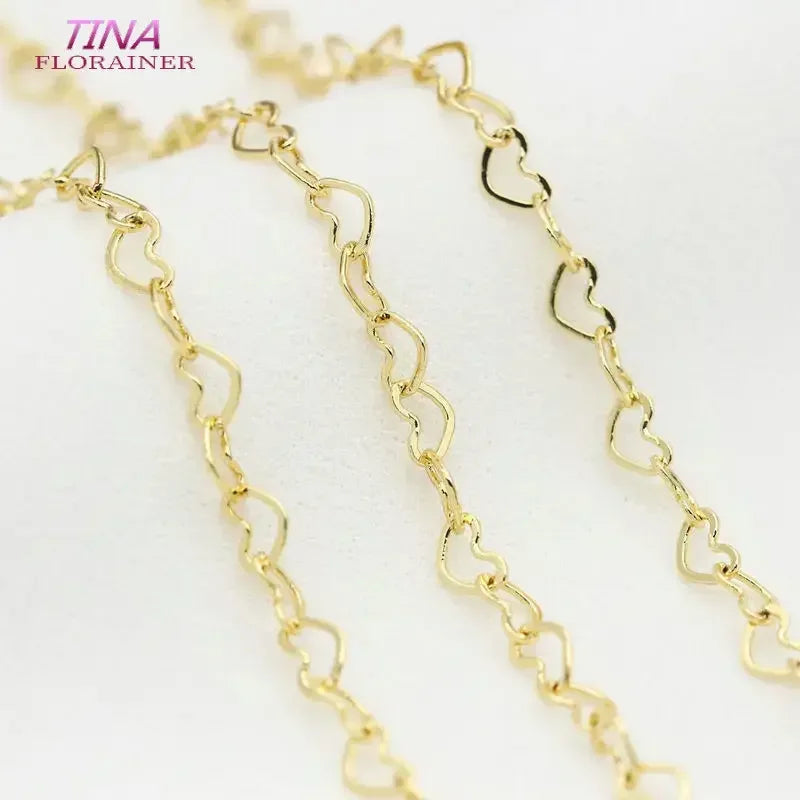 Width3MM 14K Gold Color Plated Brass Heart Shape Necklace Chains High Quality Jewelry Accessories