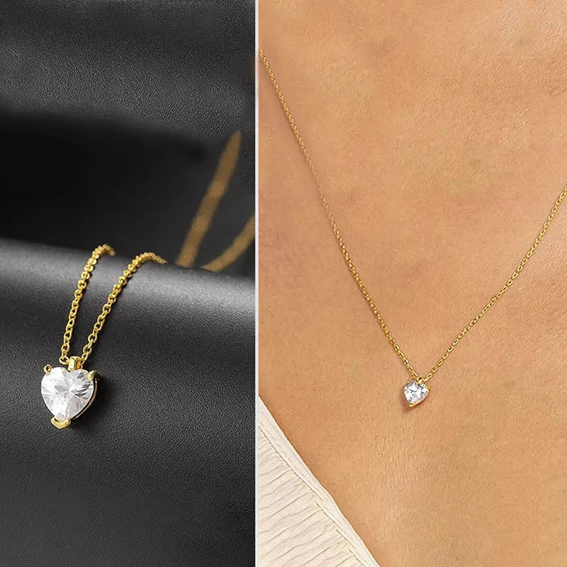 Huitan Sweet Heart Women Pendant Necklace for Wedding Engagement Anniversary Romantic Accessories Jewelry Gift Inlaid Shiny CZ