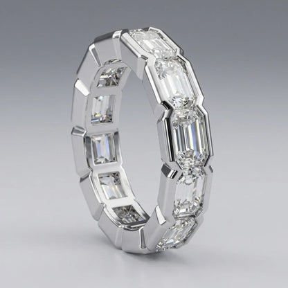 KNOBSPIN 3x5mm Emerald Cut Moissanite Eternity Band Ring D VVS1 Lab Created Diamond S925 Sterling Silver Wedding Rings for Women