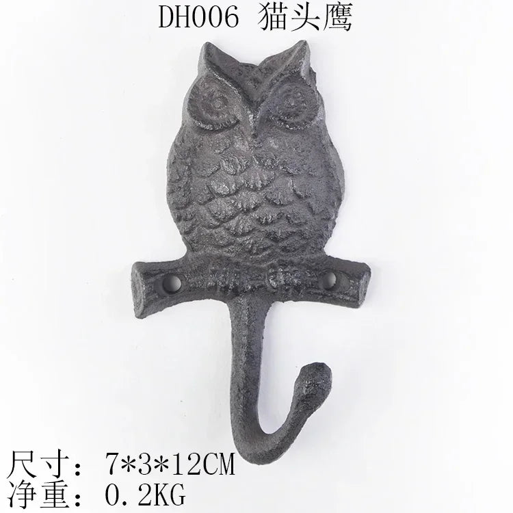 Animal Shape Ironwork Metal Hooks Clothes Hat Key Retro Style Originality Wall Hooks Villa Courtyard Wall Mounted Decorate home