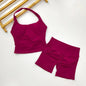 VEQKING Seamless 2pcs Women Yoga Sets Open Back Longline Sports Halter Bras Running Tank Tops Scrunch Butt Gym Workourt Shorts