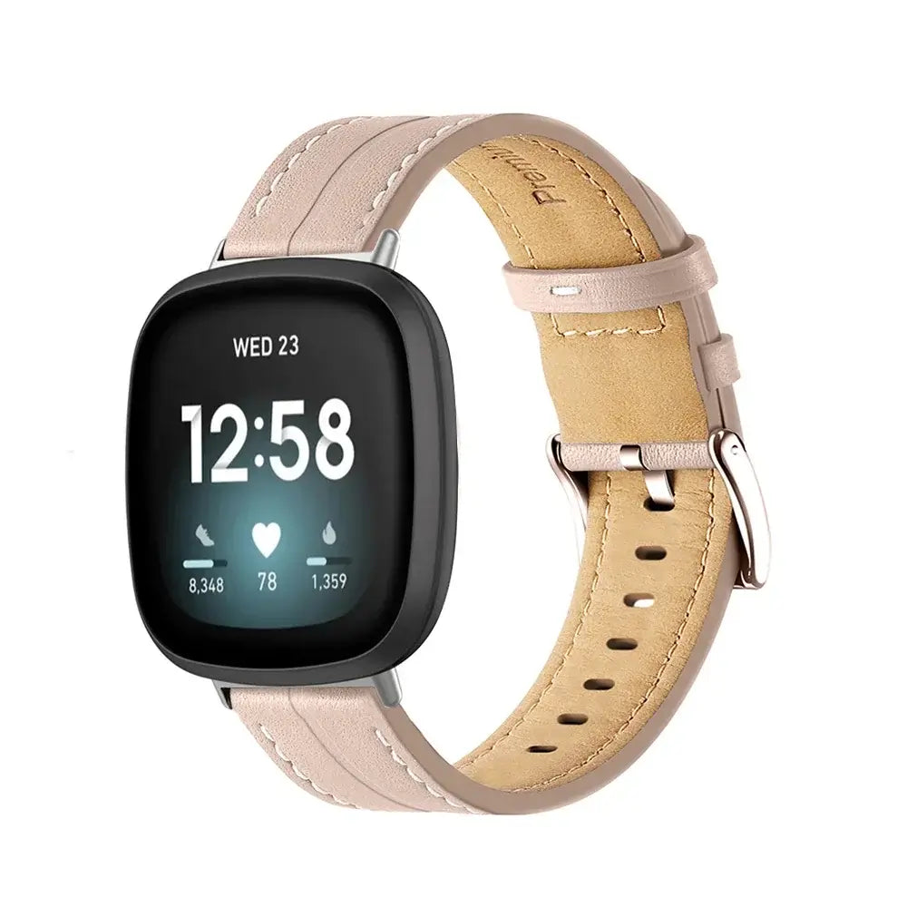 Fitbit Versa 4, 3, 2 & Sense 2 Leather Band with Contrast Stitching