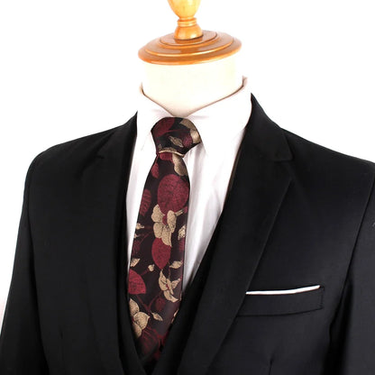 NEW 8cm Wide Tie For Man Jacquard Necktie Luxury Flower Business Neck Tie Suit Cravat Dark Red Ties For Wedding Party Men Gift