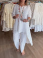 Women's 2pcs Clothing Set Fashion Summer New Suit Casual Long Shirt Blouse Top & Wide Leg Pants Solid Color 2 Piece Sets Outfits