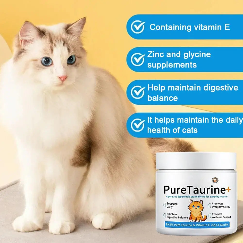 200g Cat Body Health Care Powder 99.9% Pure Taurine VE Zinc Supports Digestion Enhancing Immunity Daily Nutritional Supplements