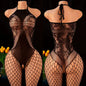 Sexy Body Lingerie Bodysuit Hanging Neck Bodystockings Erotic Crotchless Women Fishnet Hollow Open Bra Underwear Black Stockings