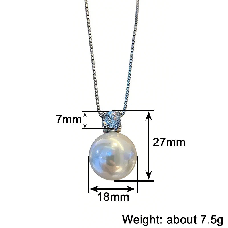Huitan Imitation Pearl Women Pendant Necklace Inlaid Shiny CZ Fashion Wedding Party Versatile Elegant Accessories Jewelry Gift