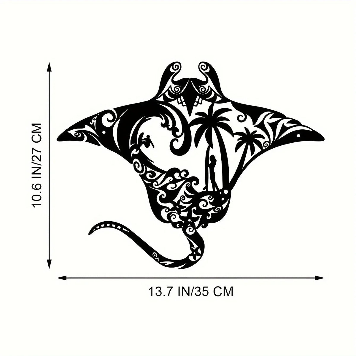 Coastal Charm Metal Manta Ray Wall Art - Beach-Themed Decor With Surfboard, Waves, Iron Art, Wall decoration, Wall Sticker
