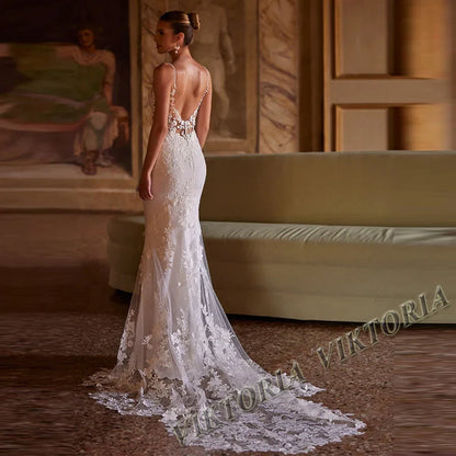 VIKTORIA Vintage Backless Wedding Dresses For Woman Spaghetti Straps Lace Appliques Vestido De Casamento Personalized Customized