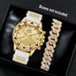 Business 2PCS Men's Fashion casual Luxury Silicone Band Diamond Quartz Bracelet Wrist Watch set（Box Not Included ）