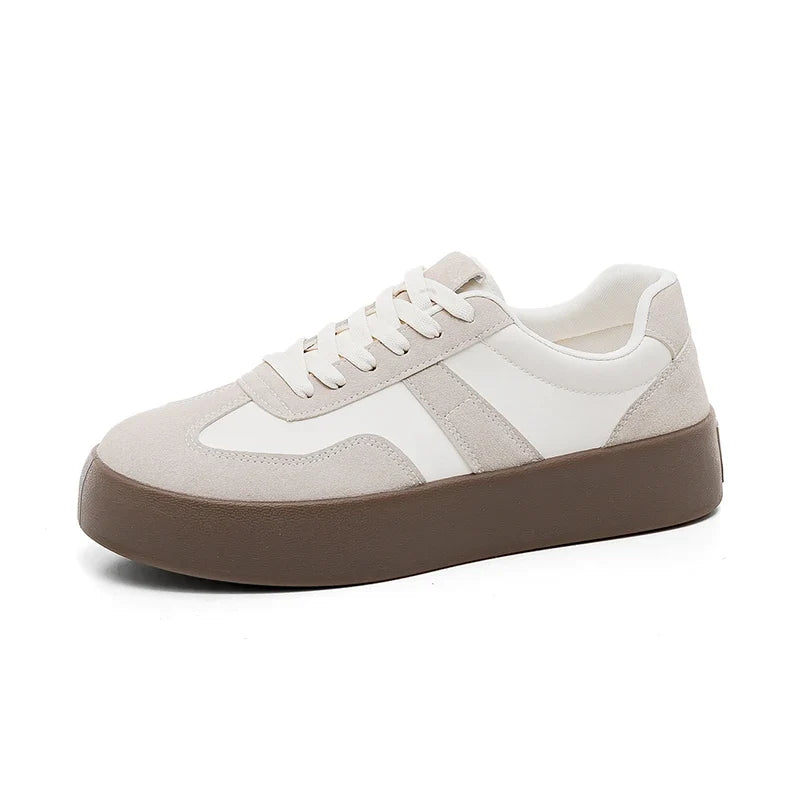 Unisex Retro Brown Leather Platform Sneakers
