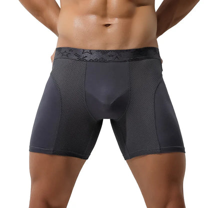Men's Long Boxer Underwear Man Sexy U Convex Mesh Breathable Panties Extended Wear-Resistant Legs Men Boxershorts Plus Size 6XL