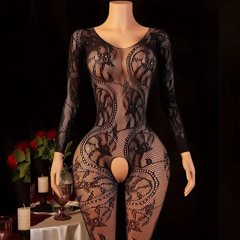 Ultra Hot Crotchless Lingerie Open Bra Erotic Costumes Transparent BodySuits Adults Hanging Neck Bodystockings Fishnet Underwear