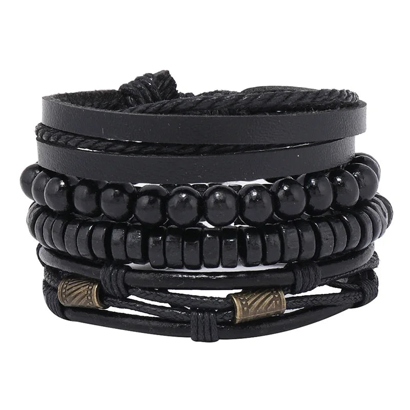 Modyle Multi-layer Gothic Leather Bracelet Set Punk Viantage Wings Charms Handwoven Bracelets for Men Jewelry Gifts