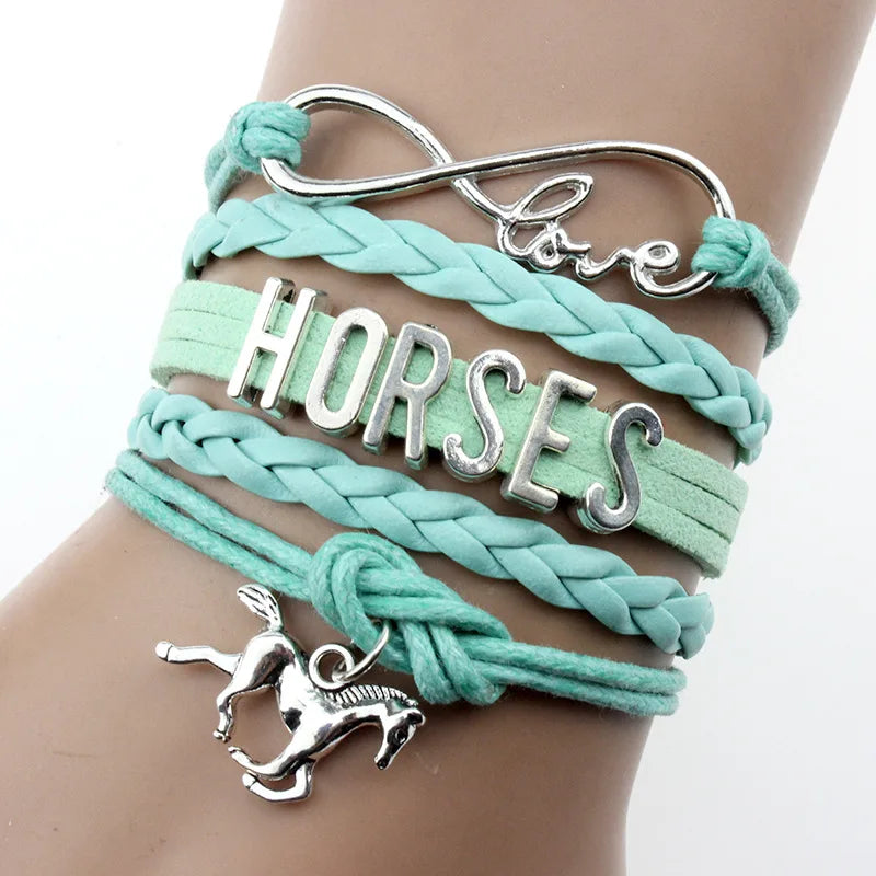 Helpushine Handmade Leather Horse Pendant Bracelet Fashionable Trendy Bracelet for Women and Girls