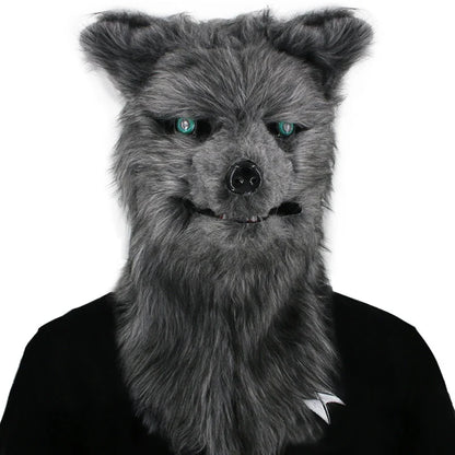 Movable Mouth Fox Mask Halloween Costume Cosplay Party Mouth Mover Wolf Masks Animal Panda Husky Orangutan Artificial Fur Mask
