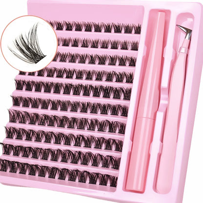 DIY Individual Lash Clusters Kit, Wispy D Curl False Eyelashes Complete Extension Set with Lash Bond Easy to Apply