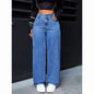 Fashion Solid Color High-Waisted Straight-Leg Jeans Women Loose Pockets Jeans Suitable Daily Casual Jean